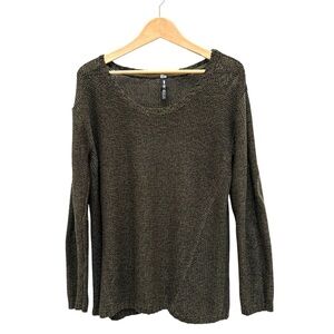 Lord & Taylor Design Lab Elbow Patch Sweater Academia Olive Green Marled Yarn L
